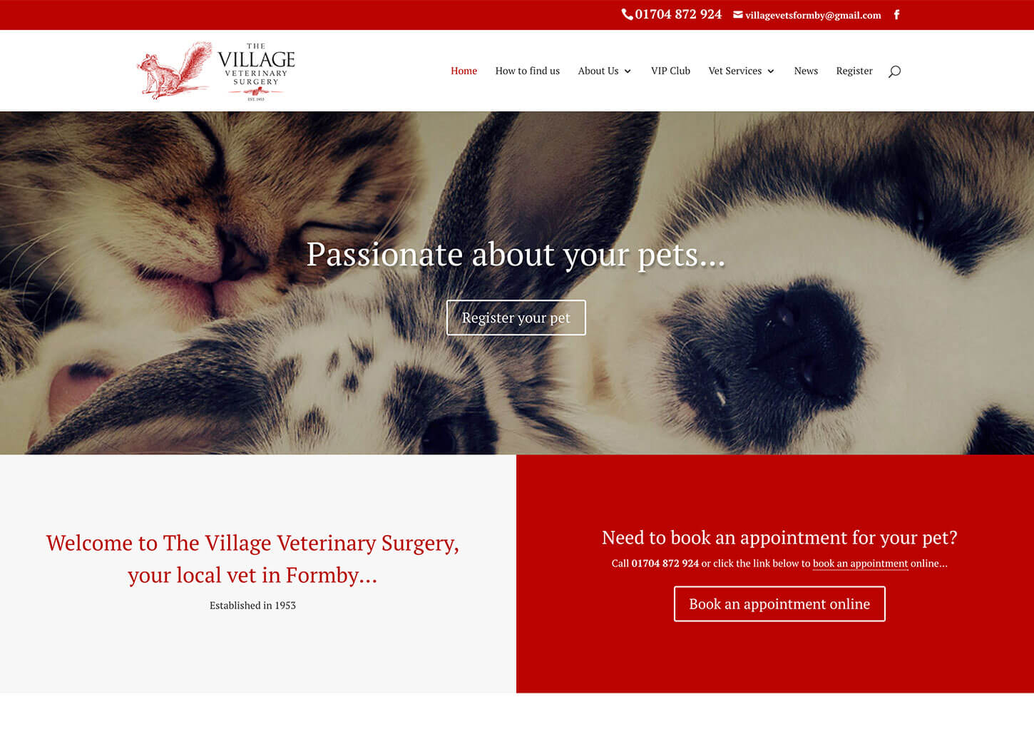 Vet website design project for Village Vets in Formby, UK