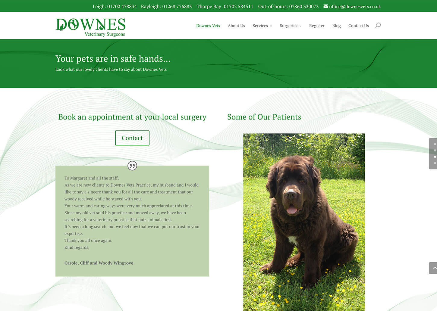 Vets website design for Downes Vets: Pet owners testimonials page