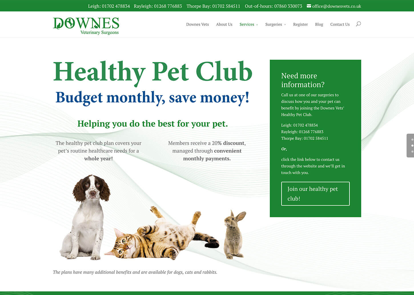 Vets website design for Downes Vets: Healthy pet club 
