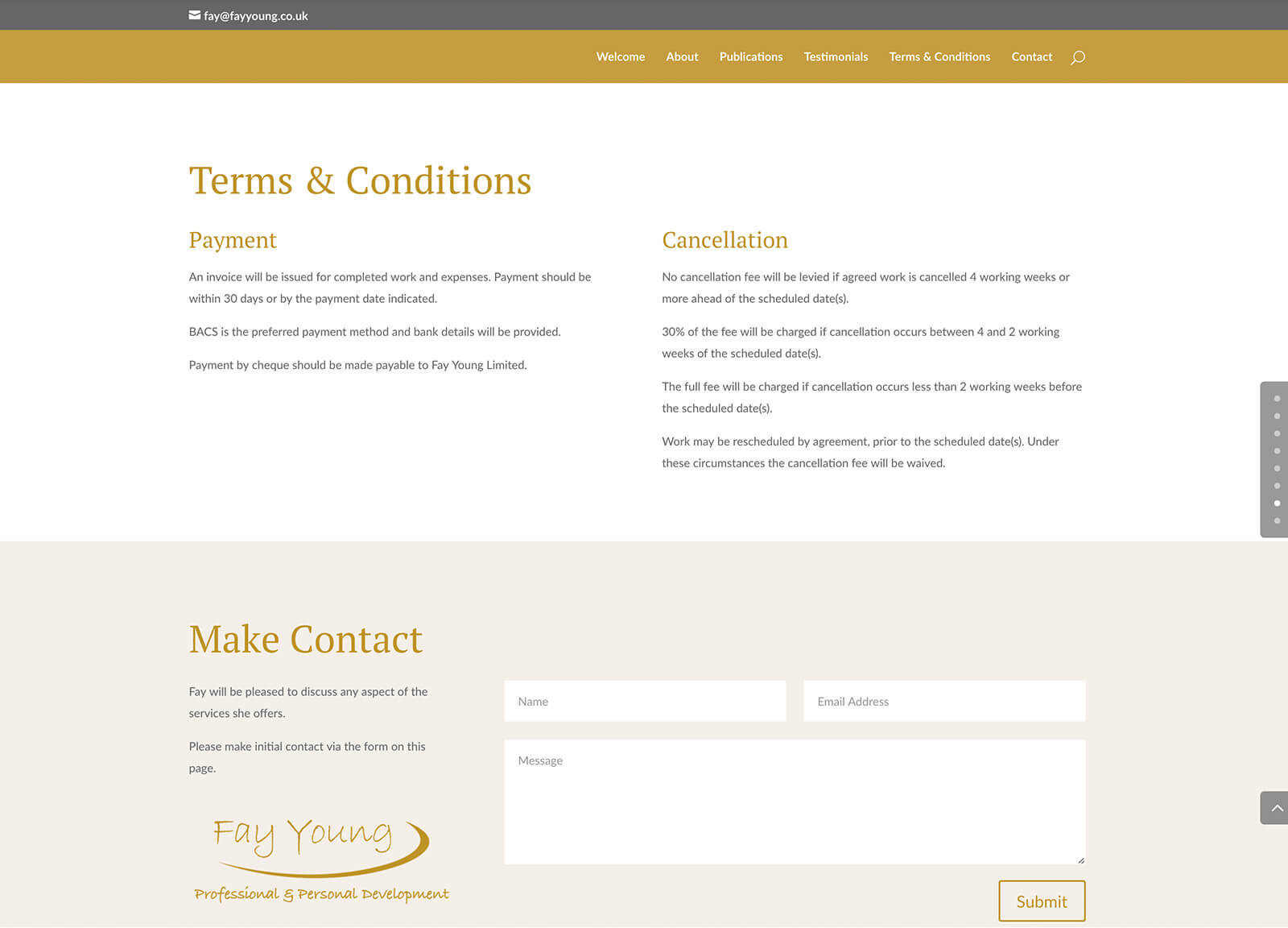 Quick website design for local self-employed consultant website: Contact section
