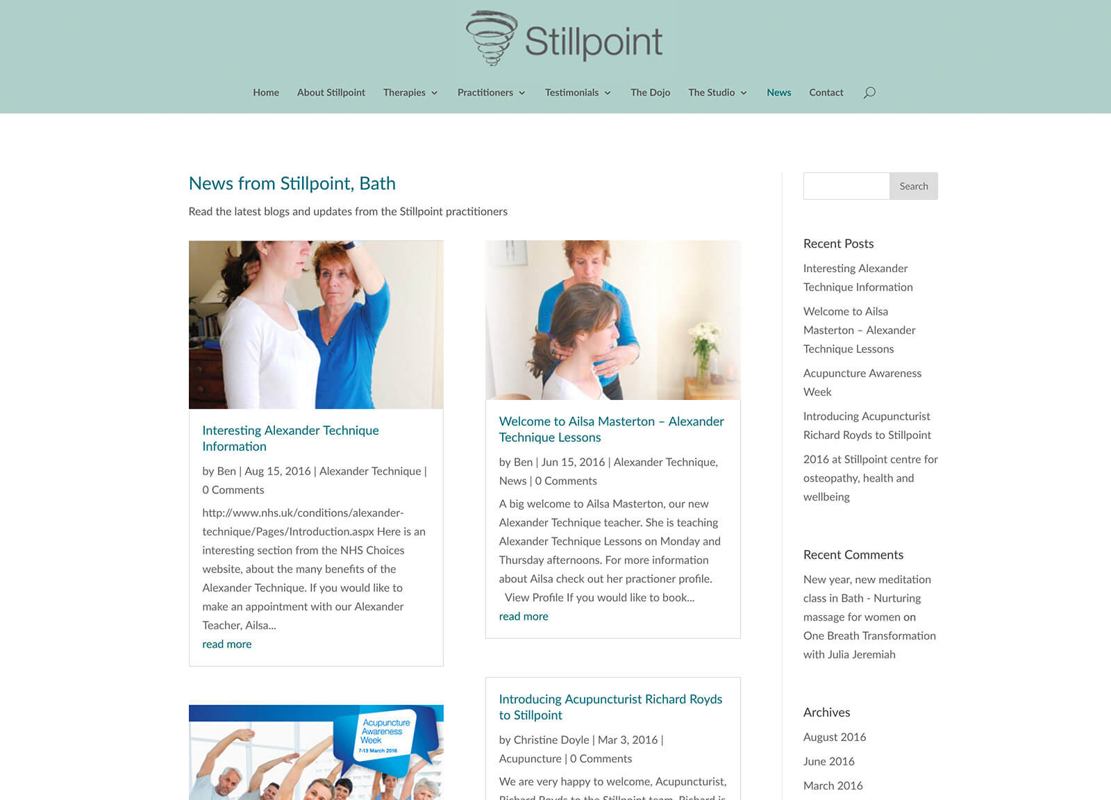 osteopath website - news/blog pages